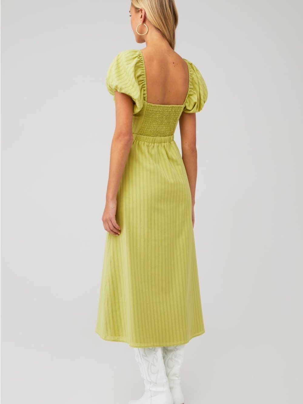 NWT Show Me Your MuMu Green Midi GABRIELLE TIE DRESS Puff Sleeves XS - Picture 2 of 8